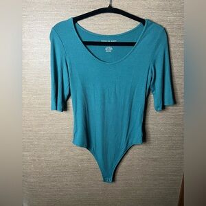 American eagle teal ribbed scoop neck 3 quarter sleeve bodysuit nwt size small